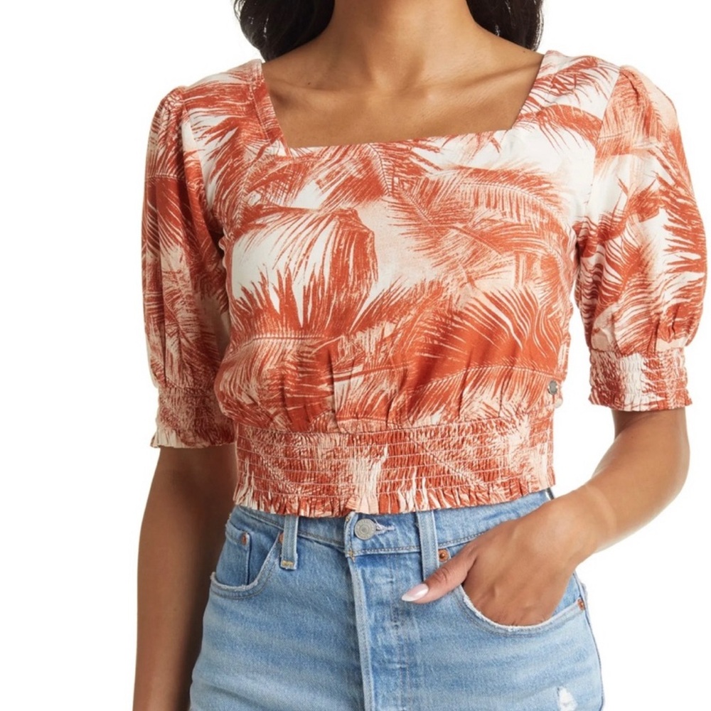 Smocked Top Tropical Abundant Swell orange white NEW